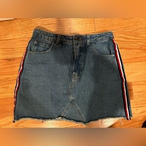 Boohoo Denim Mini Skirt with Red and White Accents